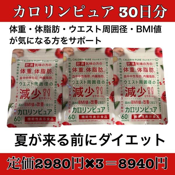 カロリンピュア 3ヶ月分 肥満気味の方の体重 体脂肪の減少を助ける 血中中性脂肪 内臓脂肪 ウエスト周囲径 の減少をサポート