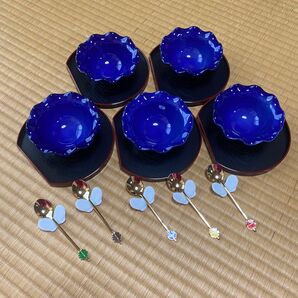 食器 和食器 有田焼 盆付デザート揃 瑠璃色 陶器 花柄