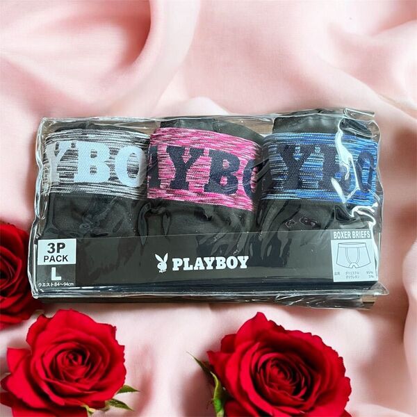 プレイボーイ PLAYBOY ボクサーパンツ 3枚セット ボクサーブリーフ メンズ アンダーウェア 肌着 下着 黒色