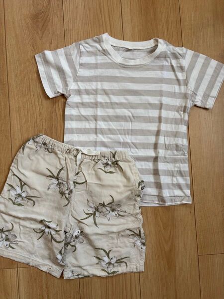 子供服 セットアップ 2点セット ボーダーTシャツ 花柄ハーフパンツ 120cm