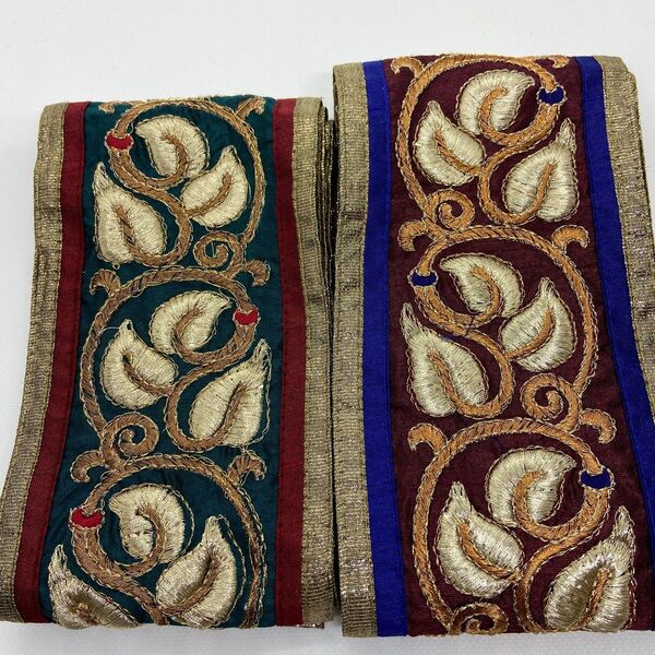 インド刺繍リボン インド刺繍 各約1m 合計約2m ハンドメイド 手芸 パーツ 金糸