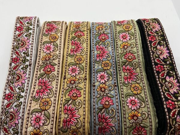 インド刺繍リボン インド刺繍 約2m 6本 合計約12m ハンドメイド 手芸 パーツ ストラップ