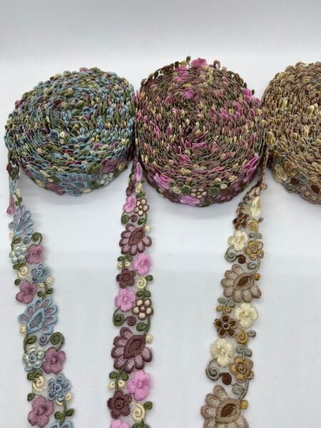 インド刺繍リボン インド刺繍 ロール 3本 約8m×3本 ハンドメイド 手芸 パーツ 花 ショルダー