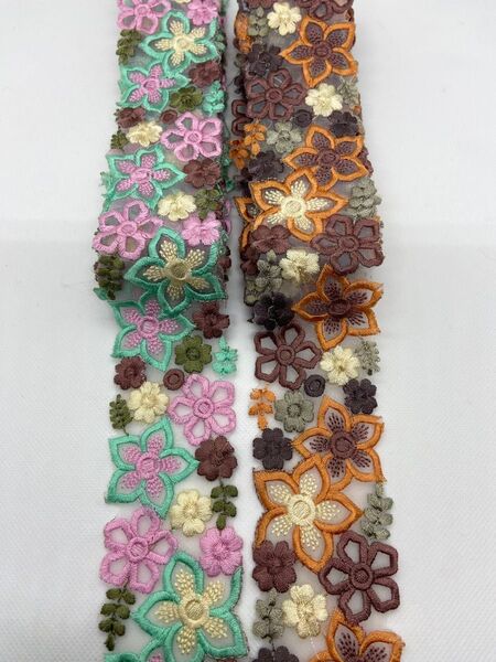 インド刺繍リボン インド刺繍 約2m 合計4m ハンドメイド 手芸 パーツ 花
