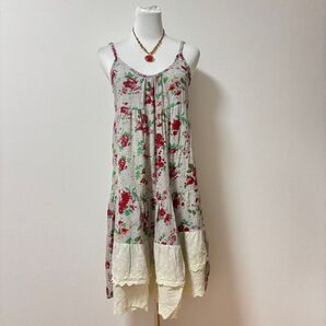 値下げ◎y2k 森ガール 花柄 フリルキャミワンピ