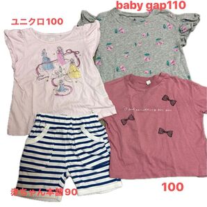 ベビー服 女の子 Tシャツ等 3点、半ズボンセット 90〜110サイズ