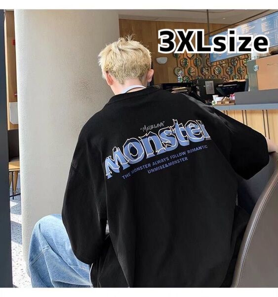 メンズ Tシャツ 3XL 4L 半袖 夏服 オーバーサイズ バックプリント ストリート ブラック 黒 大きいサイズ