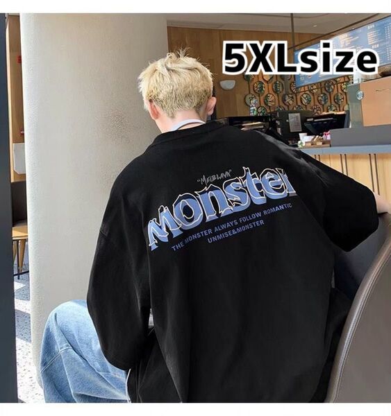 メンズ Tシャツ 5XL 6L 半袖 夏服 オーバーサイズ バックプリント ストリート ブラック 黒 大きいサイズ