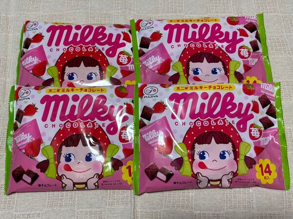 不二家 ミルキーチョコレート苺袋 14粒入り 4袋