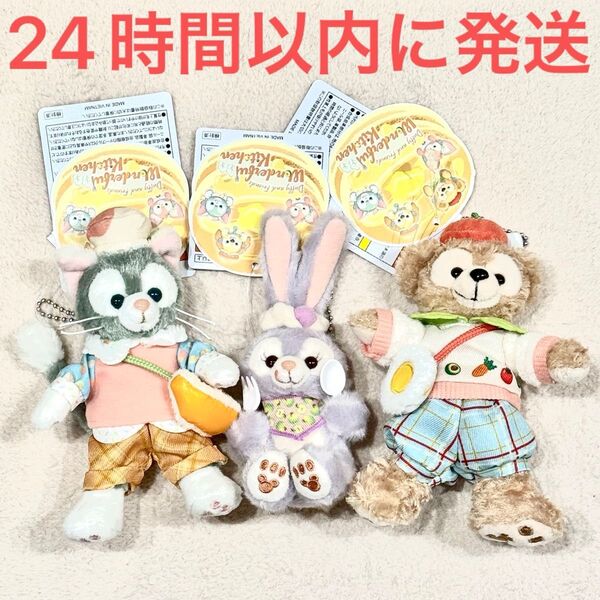 新品☆東京ディズニーシー限定 ワンダフルキッチン ぬいぐるみバッジ ぬいぐるみチャーム 3個 ダッフィー ステラルー ジェラトーニ