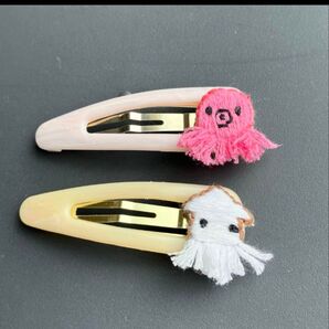 ◯刺繍ピン ぱっちんどめ タコさんイカさんセット