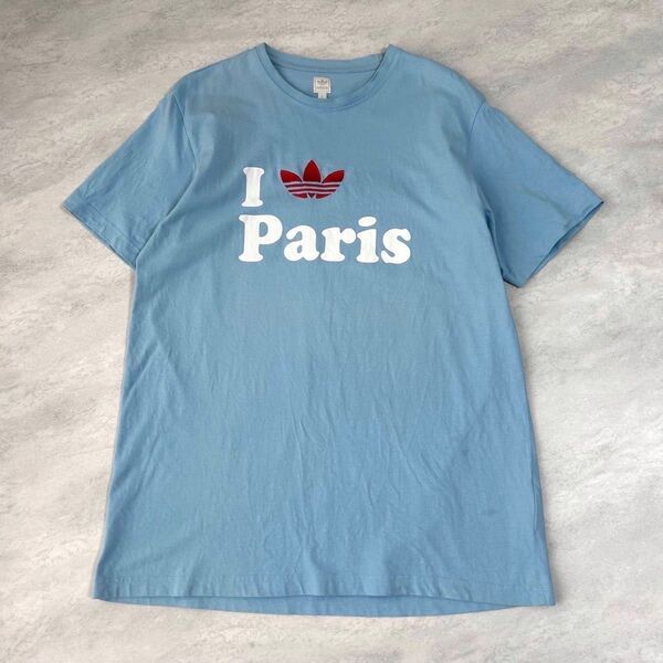 アディダス adidas 刺繍 トレフォイルロゴ 半袖カットソーT シャツ ブルー系 XL相当(2XO)
