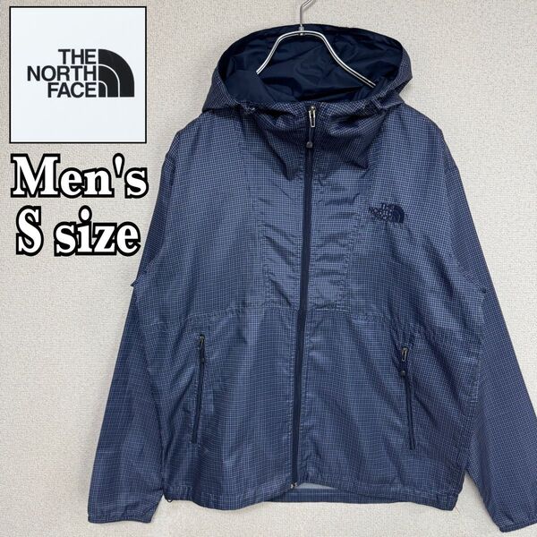 THE NORTH FACE ノースフェイス 薄手 ナイロンジャケット マウンテンパーカー チェック柄 ネイビー メンズ S