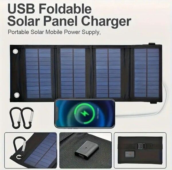 史上最安値.価格.ソーラーパネル折り畳式4枚.USB充電.ブラック.お買い得