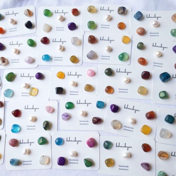 Douce Palette ドゥース・パレット ハンドメイド サージカルステンレス ピアス 天然石 アゲート 瑪瑙 ランダム発送
