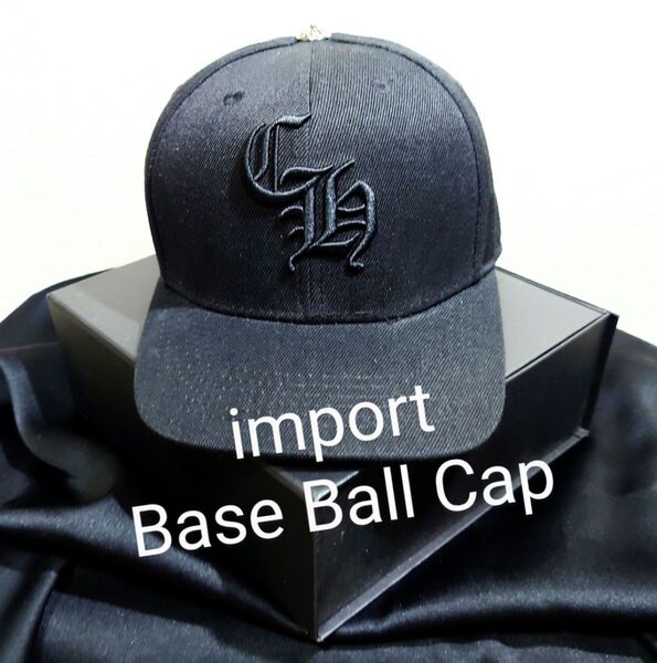 Base Ball Cap 【美品】CH刺繍ロゴ ベースボールキャップimport brand トラッカーキャップ 黒フリーサイズ