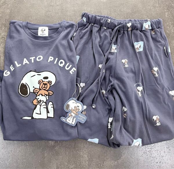 ジェラートピケ PEANUTS スヌーピー ルームウェア 上下セット ネイビー