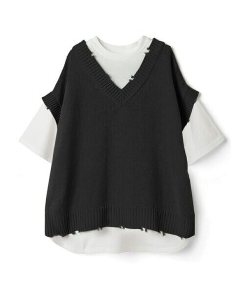 GRL グレイル バックボタンニットベストドッキングTシャツ フリー 黒