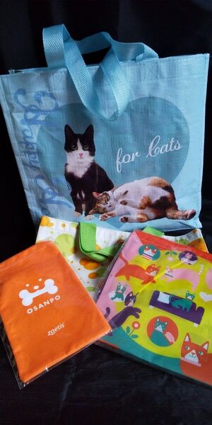 ペット用バッグ4個 ちゅ~る入れ キャットフード カリカリ 猫缶 ウェットフード 使い方は色々 エコバッグ トートバッグ