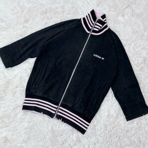 【c3530】adidas ジャージ ブラック ピンク ストライプ ジャケット ジップアップ