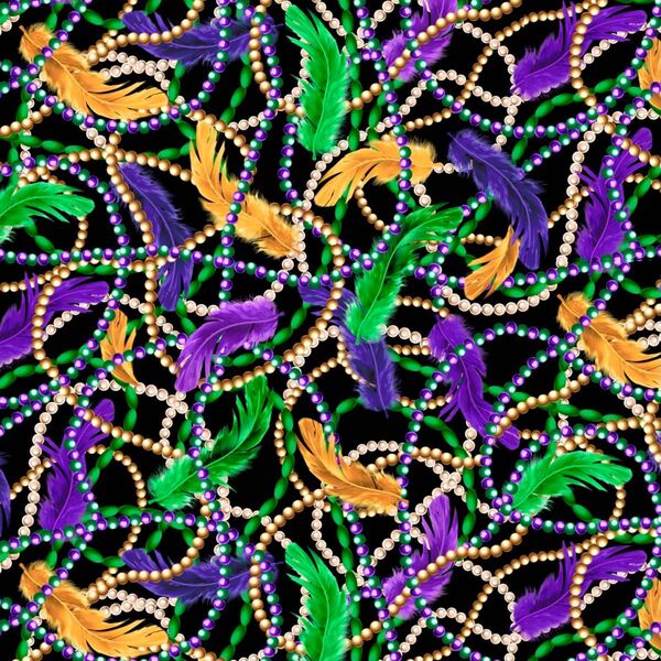 USAコットン QT Fabrics Mardi Gras カーニバルフェザー 45cm