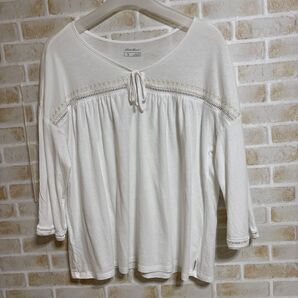 Eddie Bauer レディースPL【XL】ホワイト五分袖チュニック