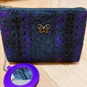 アナスイ メイクポーチ 美品 ミラー付き 紫 ANNA SUI 化粧ポーチ