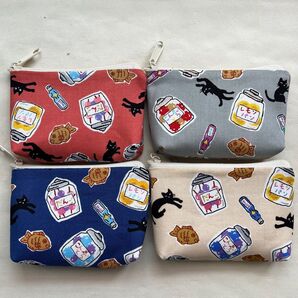 ☆カードサイズポーチ☆《黒ねこちゃんと駄菓子とたい焼き》アソート4色セット