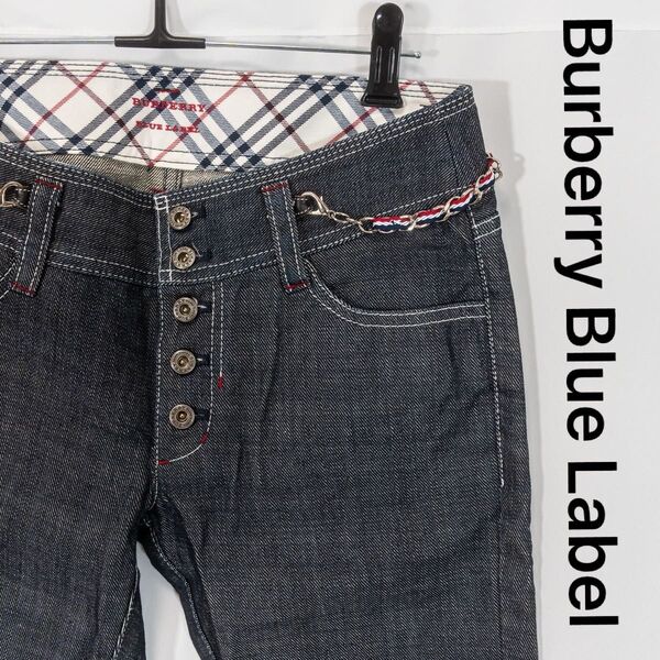 ☆極美品☆ Burberry Blue Label バーバリーブルーレーベル デニムパンツ ノバチェック ホースロゴ チェーン