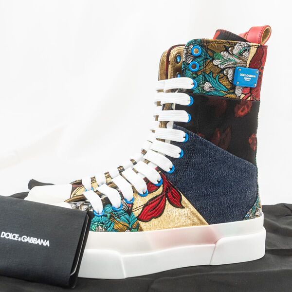 ☆未使用級☆ DOLCE&GABBANA ドルガバ ハイカットスニーカー ブーツ デニム 花柄 フラワー ジャガード 38