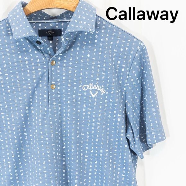 ☆極美品☆ Callaway キャロウェイ 半袖 ポロシャツ XL 総柄 ゴルフウェア メンズ