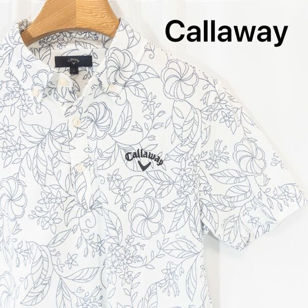 ☆極美品☆ Callaway キャロウェイ 半袖 ポロシャツ L 総 柄 花柄 フラワー柄 ゴルフウェア メンズ ロゴ刺繍