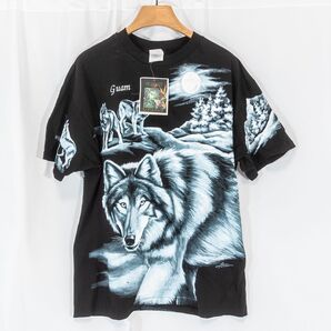 ☆デッドストック☆ Hanes ヘインズ 90s Tシャツ USA製 アニマル 狼 ウルフ タグ付き プリント