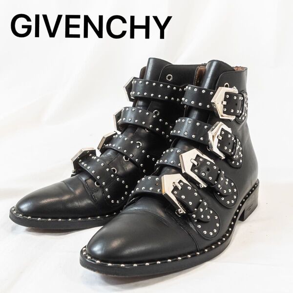 ☆美品☆ GIVENCHY ジバンシー レザーバックルブーツ スタッズ レザー 本革 37 23cm レディース ブラック