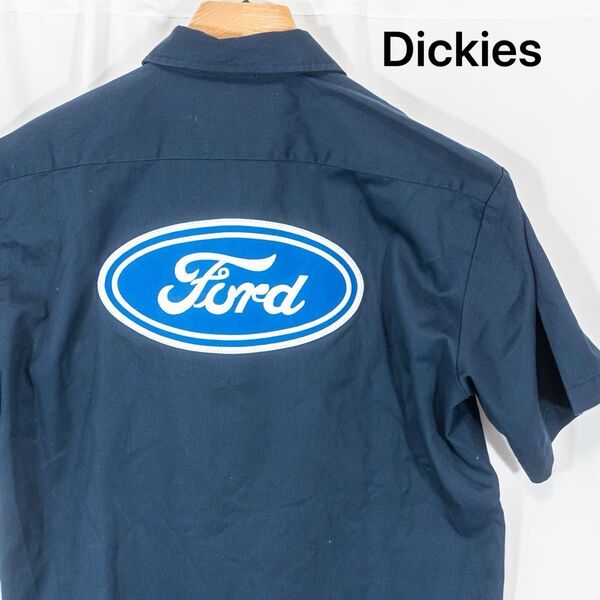 ☆レア品☆Dickies ディッキーズ ワークシャツ Ford フォード コラボ バックロゴワッペン 刺繍 企業 メンズ Mサイズ