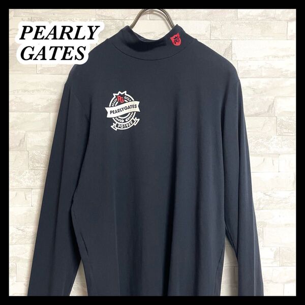 【PEARLY GATES】パーリーゲイツ モックネック長袖 ゴルフウェア メンズ 4 Mサイズ相当 ネイビー 紺色 ハイネック