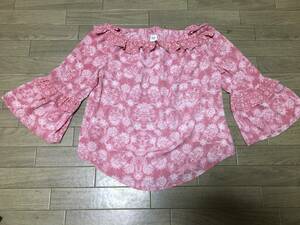 新品未使用☆GAP ピンク×お花柄 シフォン素材の2Wayオフショル7分丈トップス サイズXS