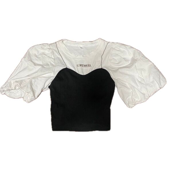 多分SHEIN 半袖Tシャツとキャミソールドッキング カットソー チェーン付き M程度 ショート丈