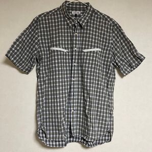 a.v.v チェックシャツ 白黒黄系 メンズ 半袖シャツ 48 サイズM 前ボタン 胸ポケット