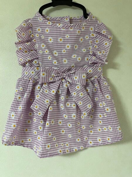 【新品】MOTTO PETTO デイジー柄 ギンガムチェック ワンピース パープル 3L 犬服 中型犬