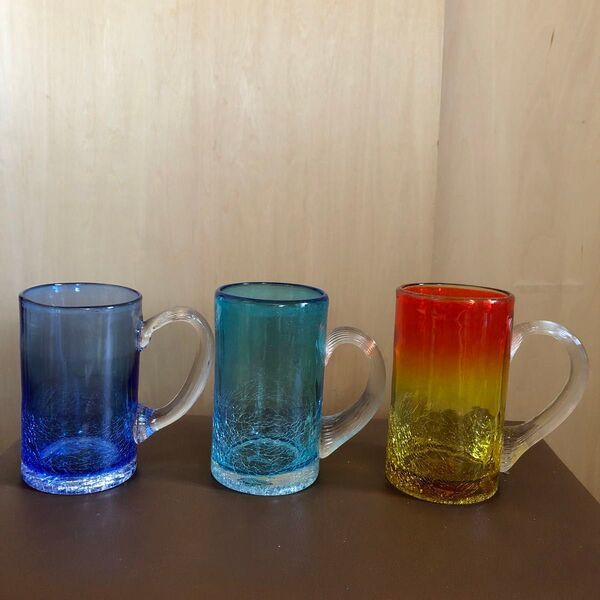 琉球ガラス ジョッキ 3個セット ハンドメイド 気泡