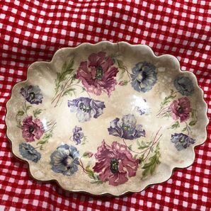 花柄 皿 楕円形 骨董品 ビンテージ イギリス James kent old foley 貫入 アンティーク 手描き アネモネ