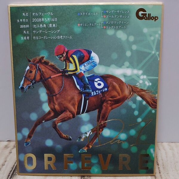 競馬 オルフェーヴル 池添謙一騎手 トレーディング ミ二色紙 金箔押し サイン入り