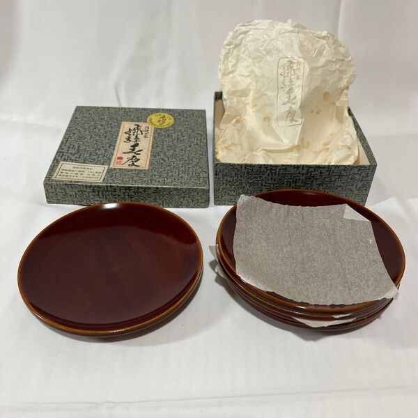 飛騨春慶 うるし塗り 漆 菓子器 菓子皿 天然木 5枚セット 伝統工芸