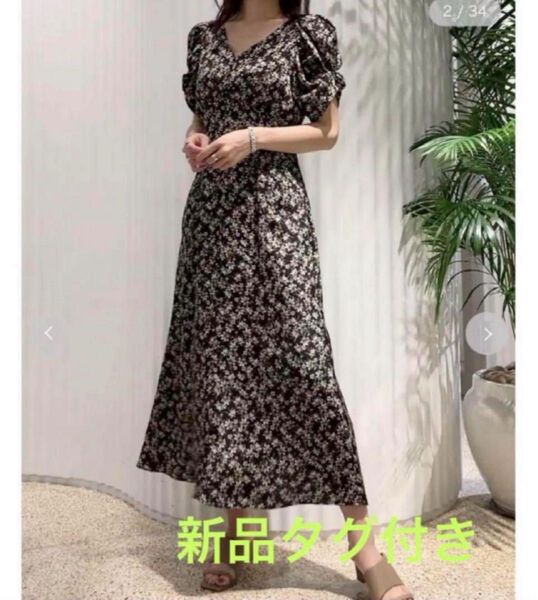 【新品タグ付】snidel バリエーションプリント パフスリ 小花 ワンピース