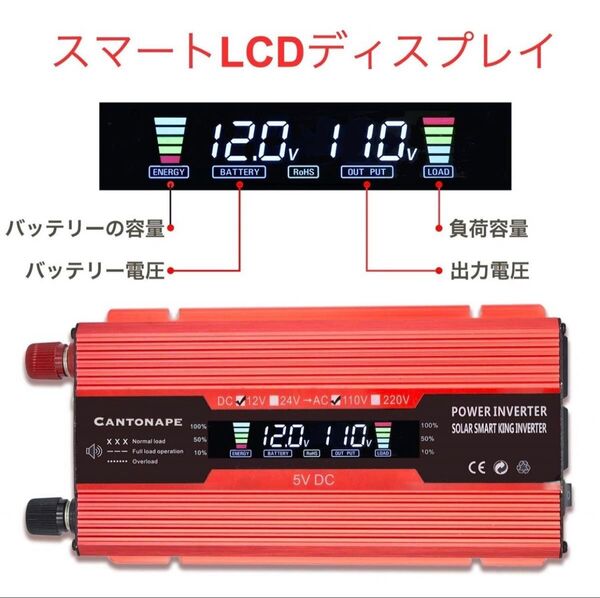 新品 修正波 インバーター 12V 100V 1000W 最大2000W カーインバーター 保証付 車変圧器 シガーソケット