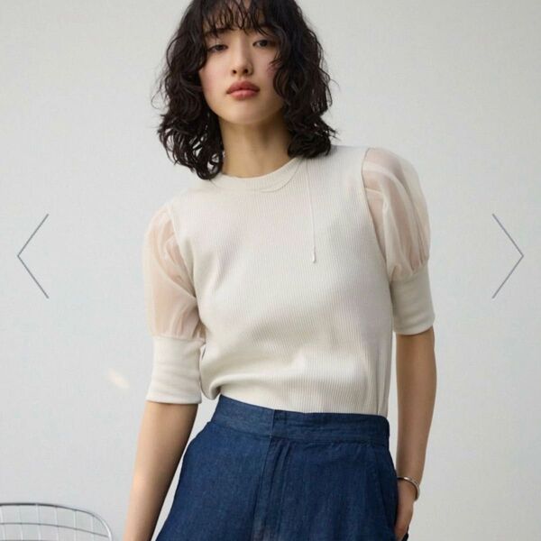 AZUL MOUSSY アズール シアー スリーブ パフトップス 半袖カットソー FREE トップス Tシャツ トレンド