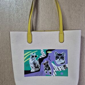 猫イラストトートバッグ キャンバス地 イエロー