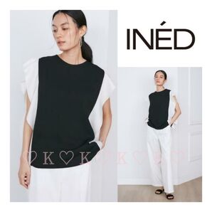 新品タグ付き INED イネド ダブルジョーゼットフレアースリーブブラウス ノースリーブ 上品 エレガント