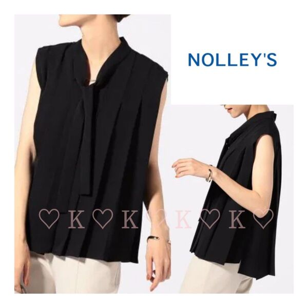 NOLLEY'S ノーリーズ ボウタイプリーツブラウス ボウタイ ノースリーブ 完売品 プリーツ 美シルエット 38 M